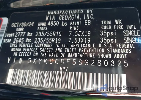 2025 Kia Sportage X-Line из США, поврежденный, VIN 5XYK6CDF5SG280325